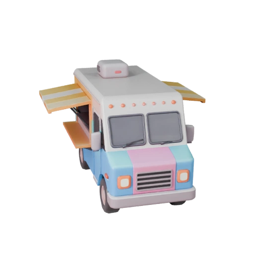 Modelo 3D de Caminhão de Comida Desenho Animado para Jogos Estilizados Ativo PBR