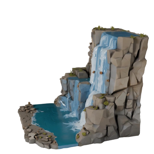 Waterfall Cliff Scene Modular 3D Kit for Level Building