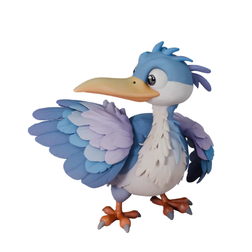 Modèle 3D Héron Dessin Animé - Actif Stylisé pour Animation | Libre de Droits