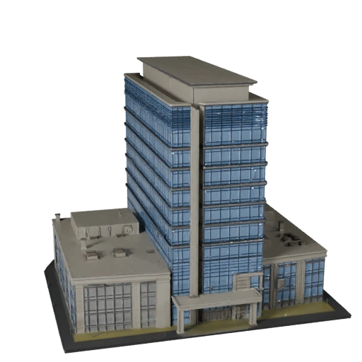 Stylized Glass Office Building 3D Model - Game Asset