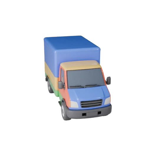 Modelo 3D de Caminhão Baú de Desenho Animado para Jogos Estilizados Asset PBR