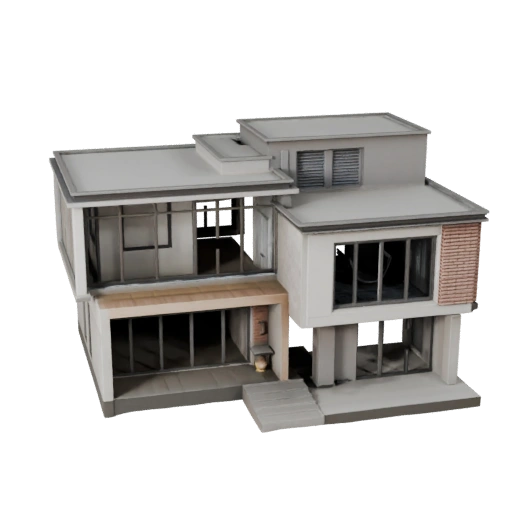 Low Poly Modernes Haus 3D-Modell für Echtzeitspiele und VR