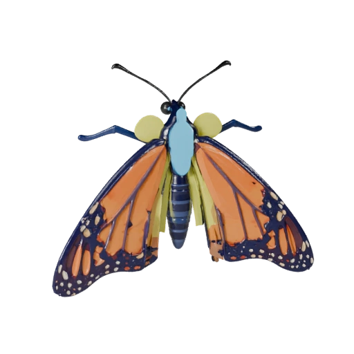 Modelo 3D de Borboleta Monarca Desenho Animado - Asset Estilizado para Animação