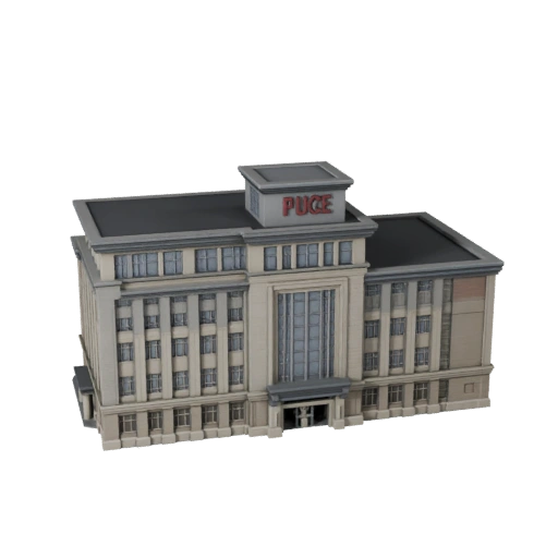 Modelo 3D de Estación de Policía Poligonal Bajo para Activo de Juego en Tiempo Real