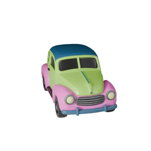 Modèle 3D de Voiture Vintage Dessin Animé pour Jeux Stylisés Actif PBR