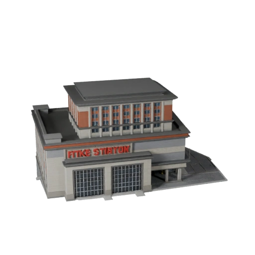 Stylized Fire Station 3D Model - Game Asset for Architecture