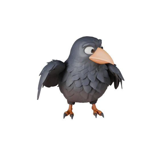 Cartoon Krähe 3D Modell - Stilisierte Ressource für Animation | Lizenzfrei
