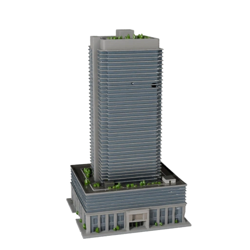 Torre de Distrito Financiero Poligonal Bajo 3D para Juegos y RV