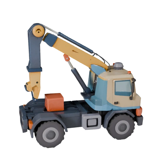Modelo 3D de Caminhão Guindauto de Desenho Animado para Jogos Estilizados Ativo PBR