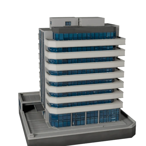 Stylized Commercial Office Complex 3D Model - Game Asset