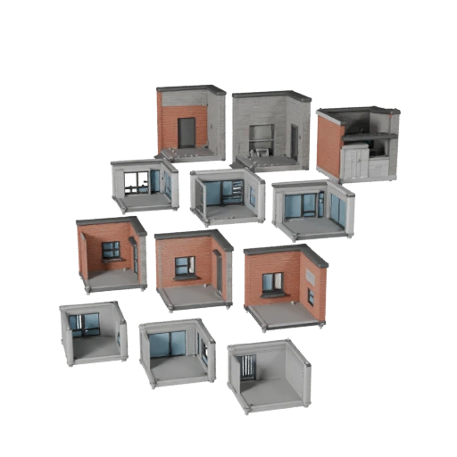 Kit de Vila Modular Baixo Poli 3D para Jogos e VR